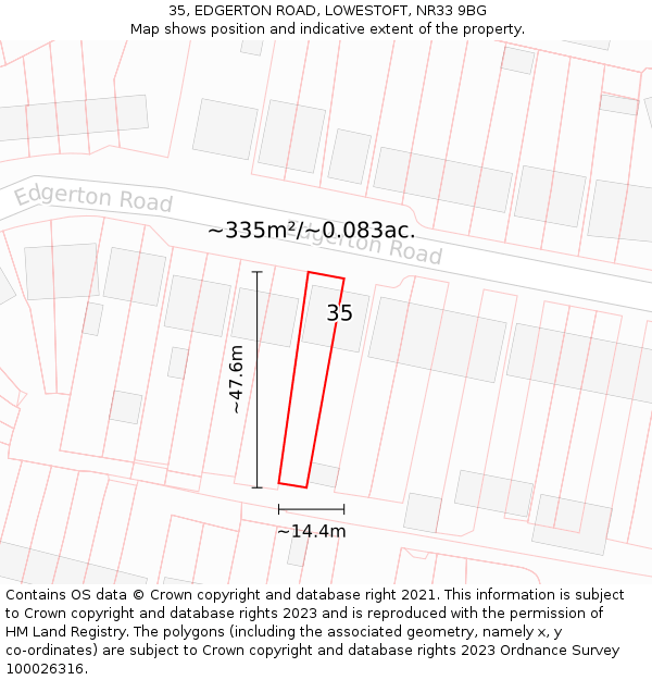 35, EDGERTON ROAD, LOWESTOFT, NR33 9BG: Plot and title map