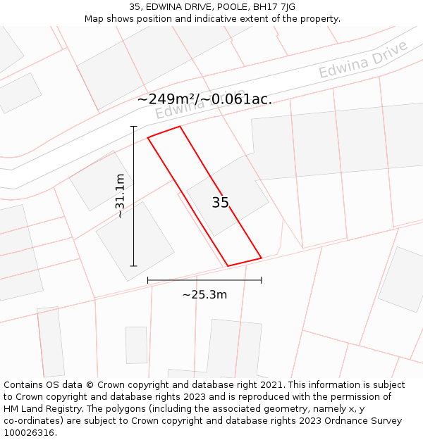 35, EDWINA DRIVE, POOLE, BH17 7JG: Plot and title map