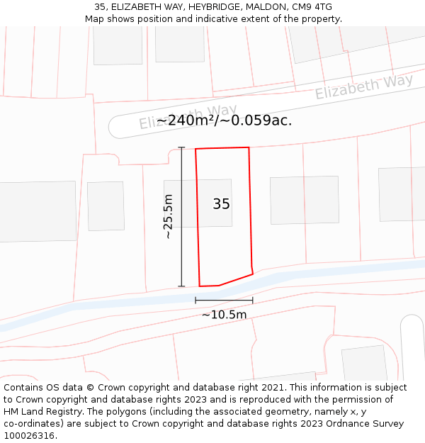 35, ELIZABETH WAY, HEYBRIDGE, MALDON, CM9 4TG: Plot and title map