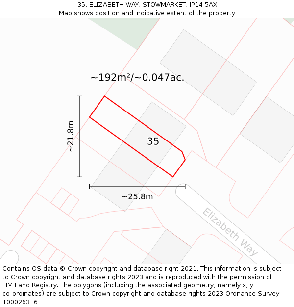 35, ELIZABETH WAY, STOWMARKET, IP14 5AX: Plot and title map
