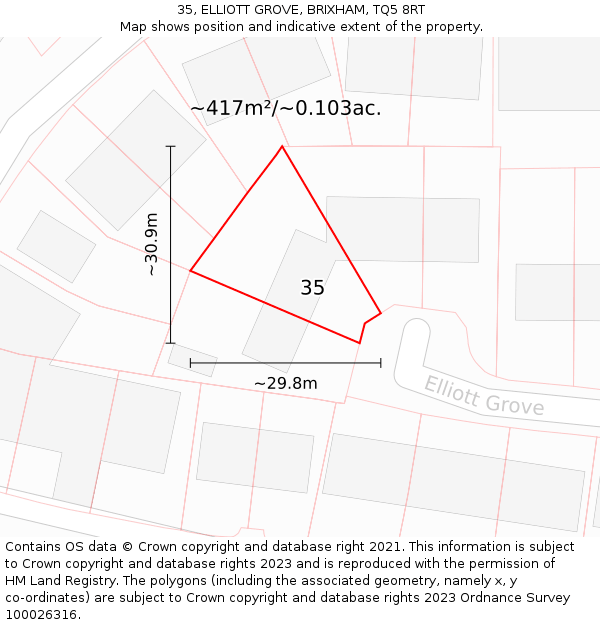 35, ELLIOTT GROVE, BRIXHAM, TQ5 8RT: Plot and title map