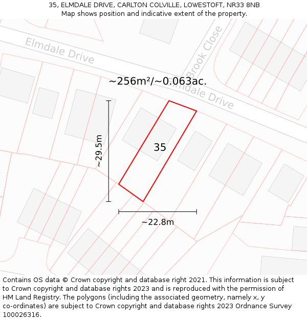 35, ELMDALE DRIVE, CARLTON COLVILLE, LOWESTOFT, NR33 8NB: Plot and title map