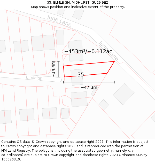 35, ELMLEIGH, MIDHURST, GU29 9EZ: Plot and title map