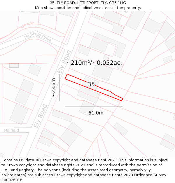 35, ELY ROAD, LITTLEPORT, ELY, CB6 1HG: Plot and title map