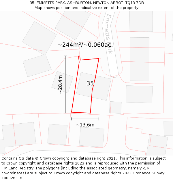 35, EMMETTS PARK, ASHBURTON, NEWTON ABBOT, TQ13 7DB: Plot and title map