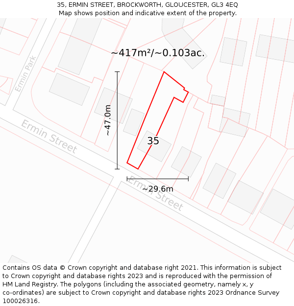 35, ERMIN STREET, BROCKWORTH, GLOUCESTER, GL3 4EQ: Plot and title map