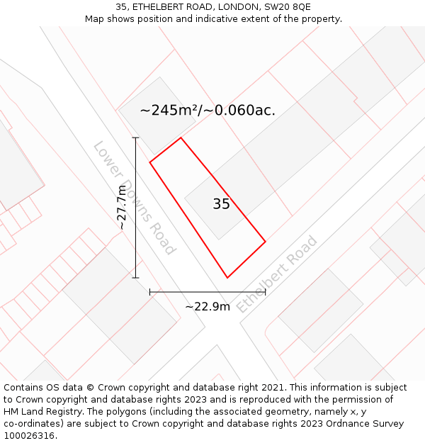 35, ETHELBERT ROAD, LONDON, SW20 8QE: Plot and title map
