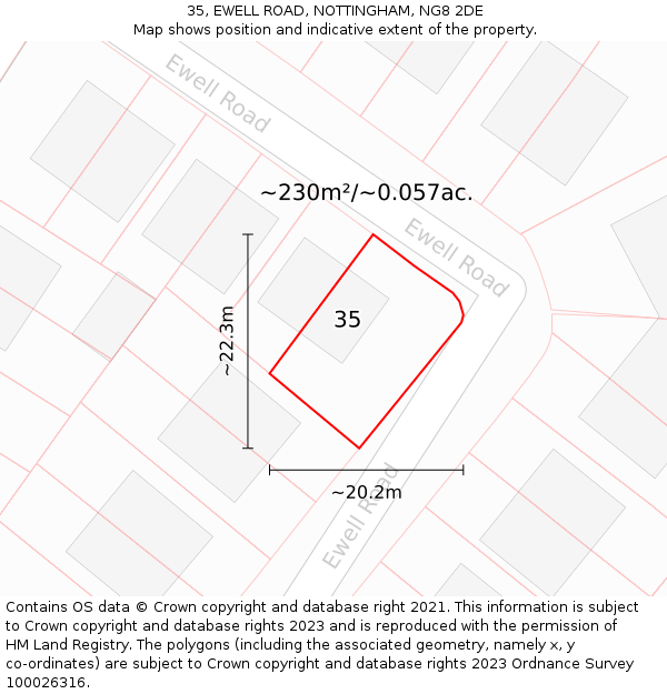 35, EWELL ROAD, NOTTINGHAM, NG8 2DE: Plot and title map