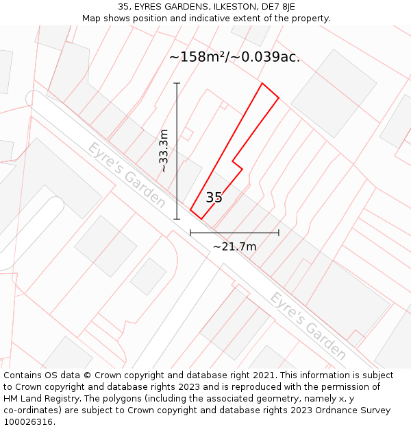 35, EYRES GARDENS, ILKESTON, DE7 8JE: Plot and title map