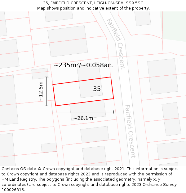 35, FAIRFIELD CRESCENT, LEIGH-ON-SEA, SS9 5SG: Plot and title map