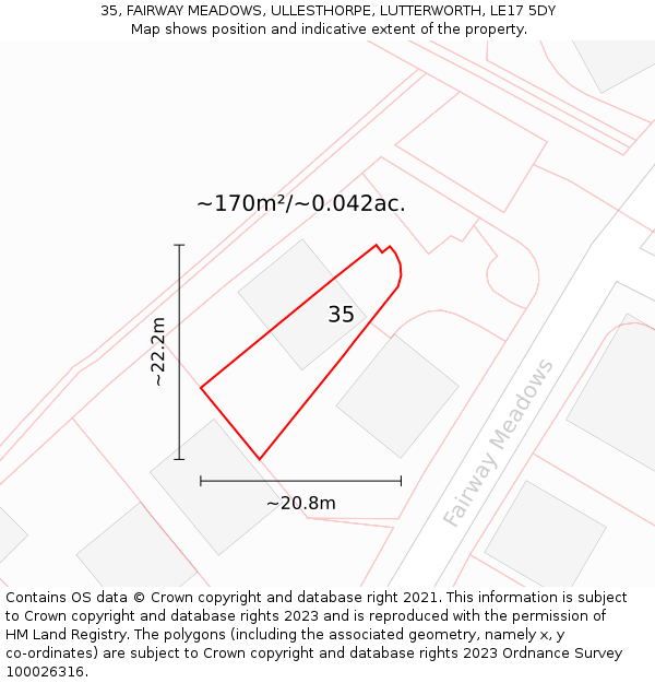 35, FAIRWAY MEADOWS, ULLESTHORPE, LUTTERWORTH, LE17 5DY: Plot and title map