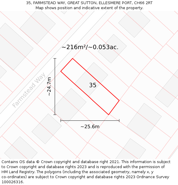 35, FARMSTEAD WAY, GREAT SUTTON, ELLESMERE PORT, CH66 2RT: Plot and title map