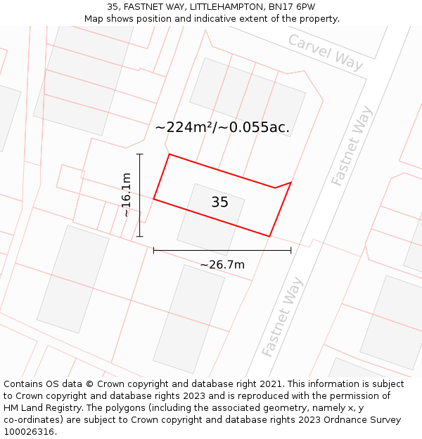 35, FASTNET WAY, LITTLEHAMPTON, BN17 6PW: Plot and title map