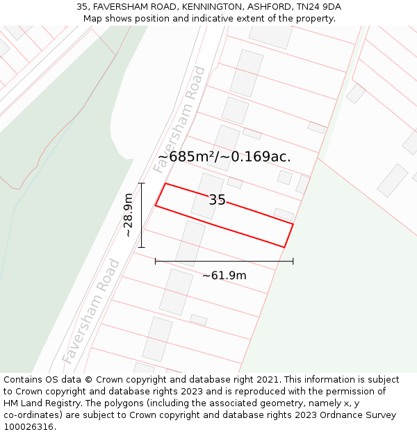 35, FAVERSHAM ROAD, KENNINGTON, ASHFORD, TN24 9DA: Plot and title map