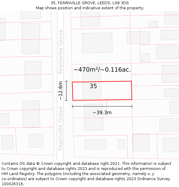 35, FEARNVILLE GROVE, LEEDS, LS8 3DS: Plot and title map