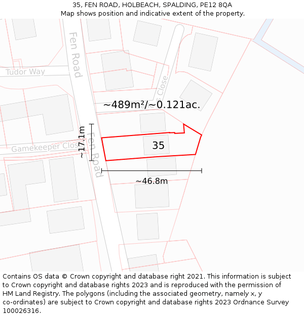 35, FEN ROAD, HOLBEACH, SPALDING, PE12 8QA: Plot and title map