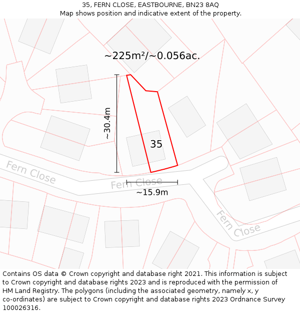 35, FERN CLOSE, EASTBOURNE, BN23 8AQ: Plot and title map