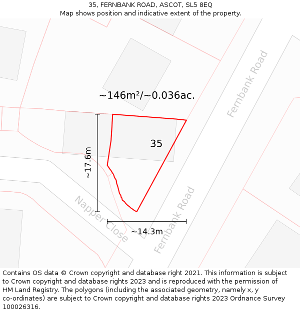 35, FERNBANK ROAD, ASCOT, SL5 8EQ: Plot and title map