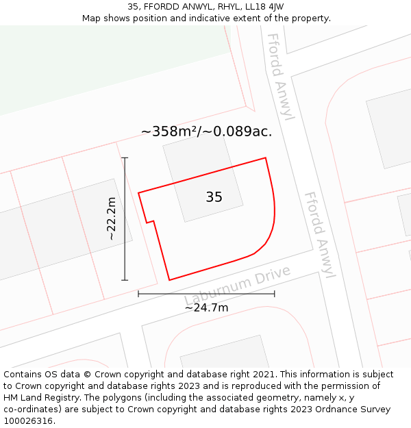 35, FFORDD ANWYL, RHYL, LL18 4JW: Plot and title map