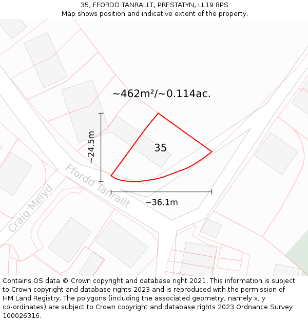 35, FFORDD TANRALLT, PRESTATYN, LL19 8PS: Plot and title map