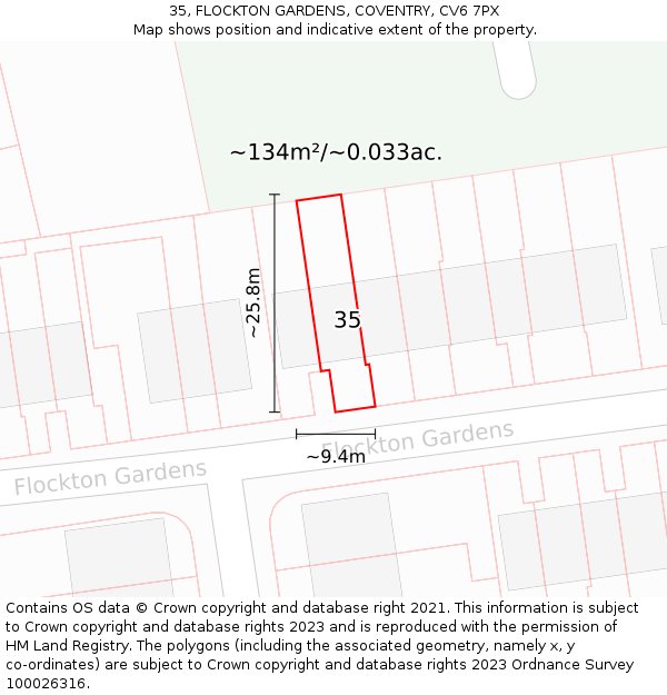 35, FLOCKTON GARDENS, COVENTRY, CV6 7PX: Plot and title map