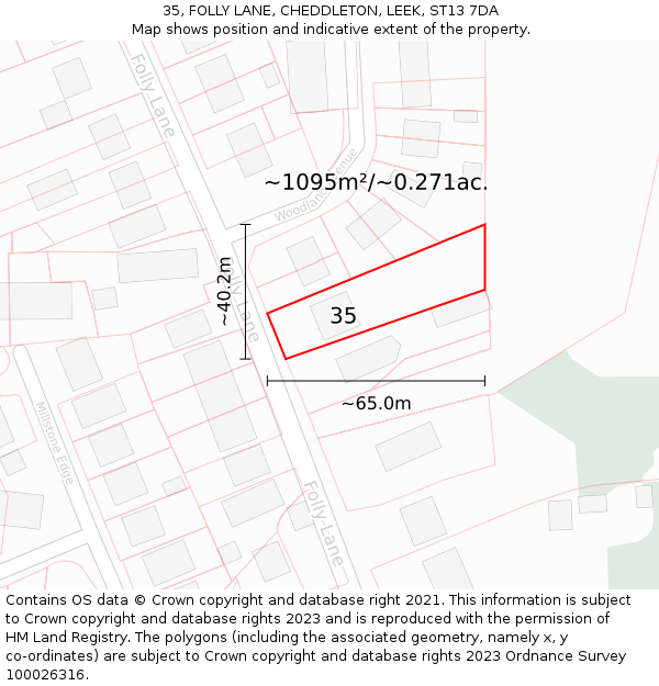 35, FOLLY LANE, CHEDDLETON, LEEK, ST13 7DA: Plot and title map