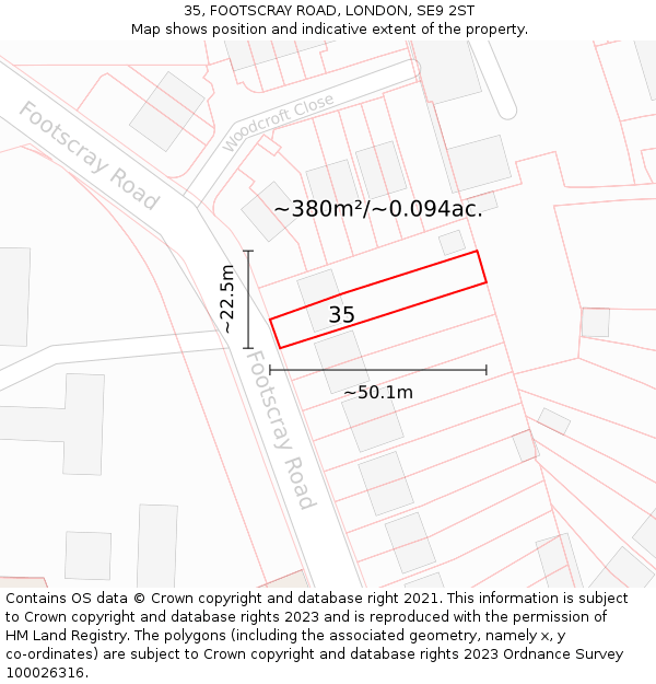 35, FOOTSCRAY ROAD, LONDON, SE9 2ST: Plot and title map