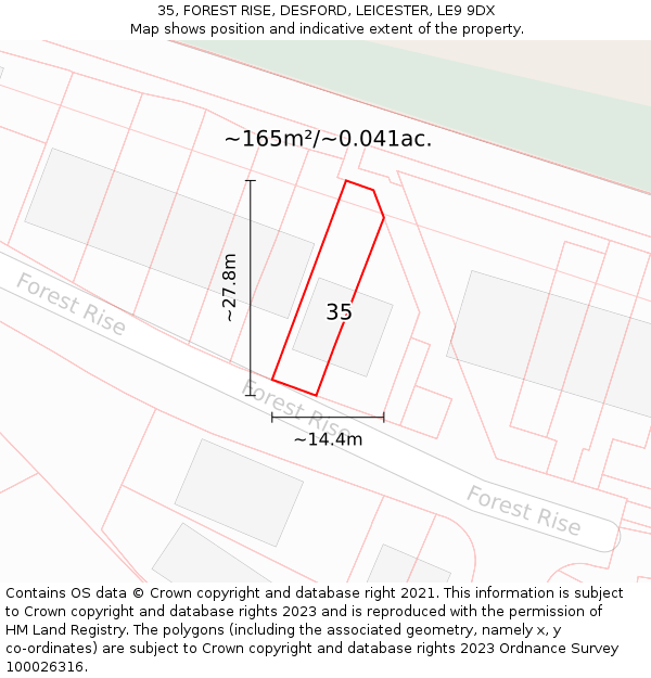 35, FOREST RISE, DESFORD, LEICESTER, LE9 9DX: Plot and title map