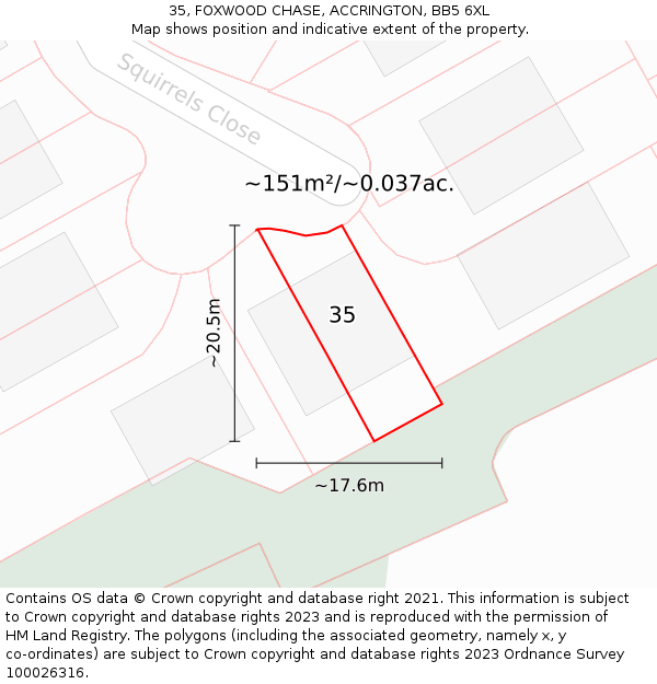 35, FOXWOOD CHASE, ACCRINGTON, BB5 6XL: Plot and title map