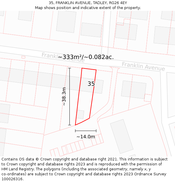 35, FRANKLIN AVENUE, TADLEY, RG26 4EY: Plot and title map