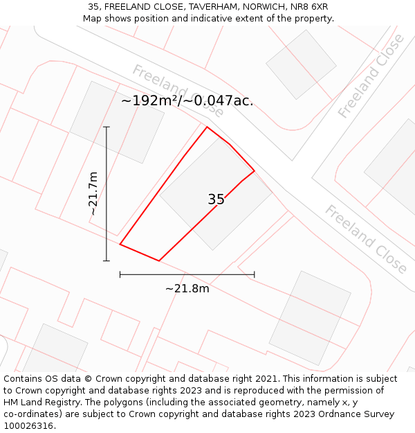 35, FREELAND CLOSE, TAVERHAM, NORWICH, NR8 6XR: Plot and title map