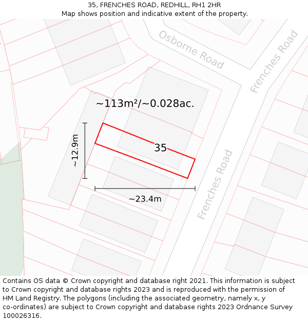 35, FRENCHES ROAD, REDHILL, RH1 2HR: Plot and title map