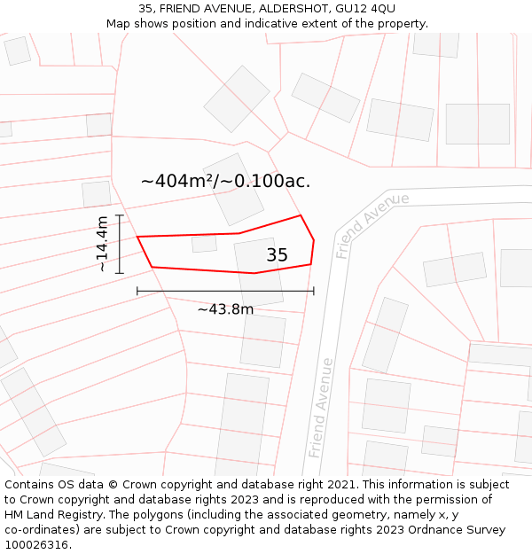 35, FRIEND AVENUE, ALDERSHOT, GU12 4QU: Plot and title map