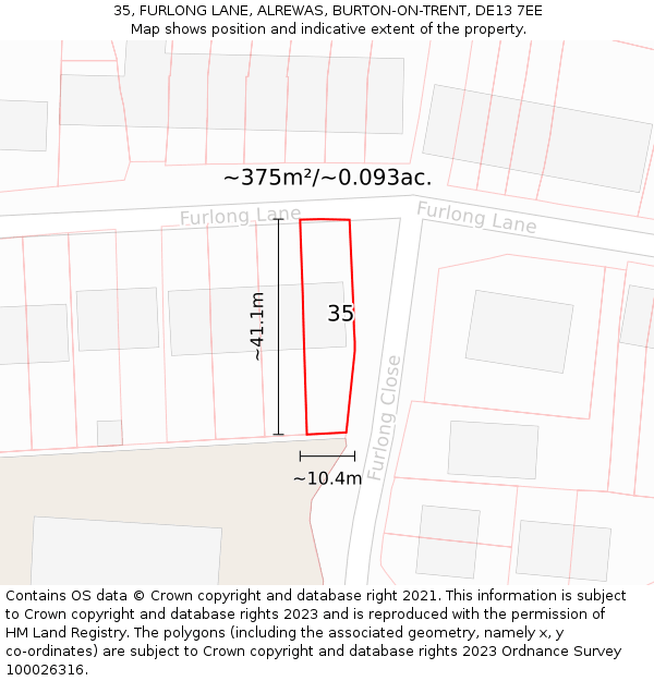 35, FURLONG LANE, ALREWAS, BURTON-ON-TRENT, DE13 7EE: Plot and title map