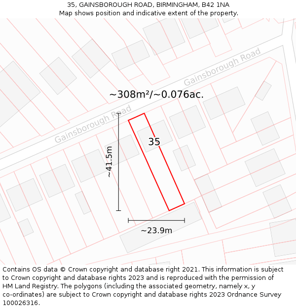 35, GAINSBOROUGH ROAD, BIRMINGHAM, B42 1NA: Plot and title map