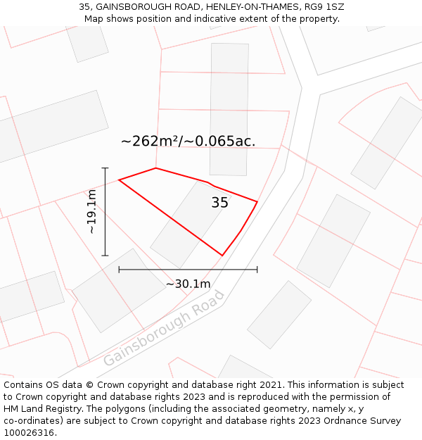 35, GAINSBOROUGH ROAD, HENLEY-ON-THAMES, RG9 1SZ: Plot and title map