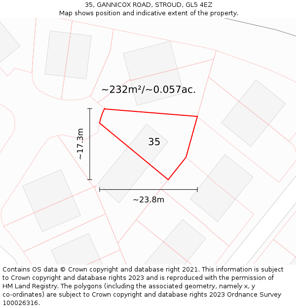 35, GANNICOX ROAD, STROUD, GL5 4EZ: Plot and title map