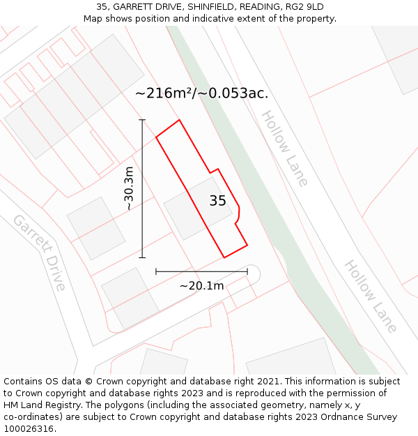 35, GARRETT DRIVE, SHINFIELD, READING, RG2 9LD: Plot and title map