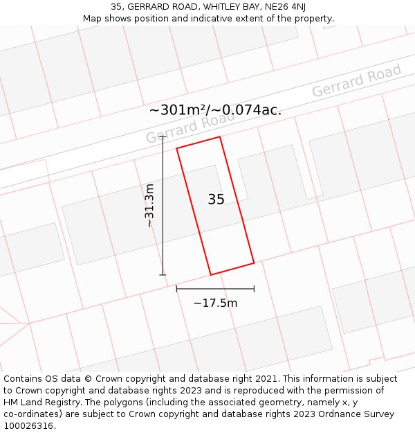 35, GERRARD ROAD, WHITLEY BAY, NE26 4NJ: Plot and title map