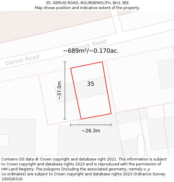 35, GERVIS ROAD, BOURNEMOUTH, BH1 3EE: Plot and title map