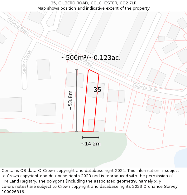 35, GILBERD ROAD, COLCHESTER, CO2 7LR: Plot and title map