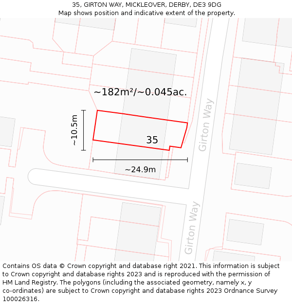 35, GIRTON WAY, MICKLEOVER, DERBY, DE3 9DG: Plot and title map