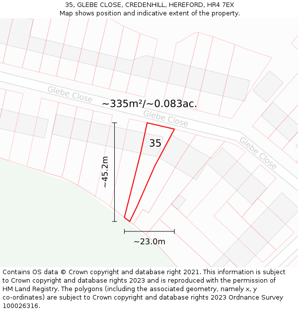 35, GLEBE CLOSE, CREDENHILL, HEREFORD, HR4 7EX: Plot and title map