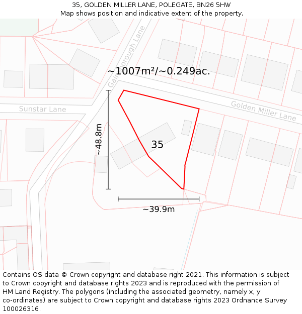 35, GOLDEN MILLER LANE, POLEGATE, BN26 5HW: Plot and title map