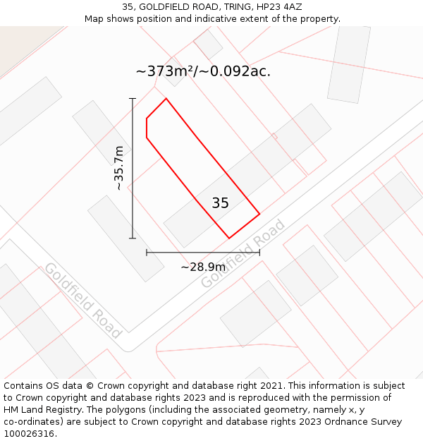 35, GOLDFIELD ROAD, TRING, HP23 4AZ: Plot and title map