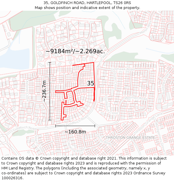 35, GOLDFINCH ROAD, HARTLEPOOL, TS26 0RS: Plot and title map