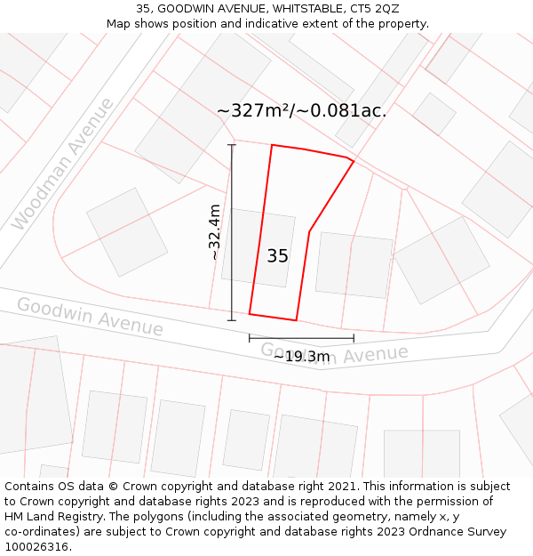 35, GOODWIN AVENUE, WHITSTABLE, CT5 2QZ: Plot and title map