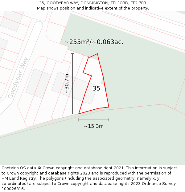 35, GOODYEAR WAY, DONNINGTON, TELFORD, TF2 7RR: Plot and title map