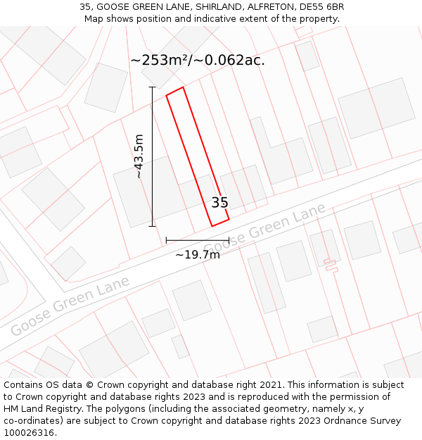 35, GOOSE GREEN LANE, SHIRLAND, ALFRETON, DE55 6BR: Plot and title map