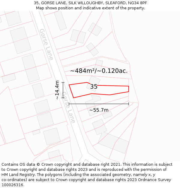 35, GORSE LANE, SILK WILLOUGHBY, SLEAFORD, NG34 8PF: Plot and title map